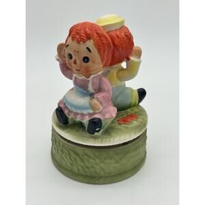 Vintage Raggedy Ann & Andy Sankyo Music Box This Old Man Rotating 6 Inch Works